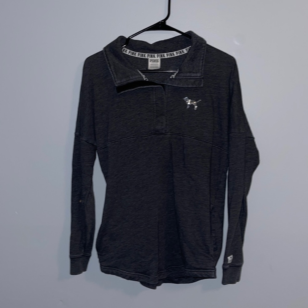 Gray collared fleece pullover with sequins Victorias secret pink extra small